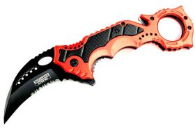8" Defender Xtreme Red Spring Assisted Knife w/ Belt Clip
