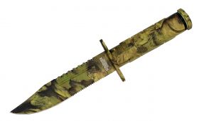 8.5" Defender Xtreme Light Brown Woodland Camo Survival Knife with Sheath