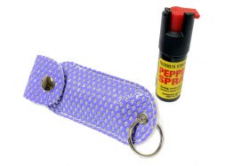 Defender Cheetah Pepper Spray 1/2 Oz For Self Defense With Purple Case Key Chain