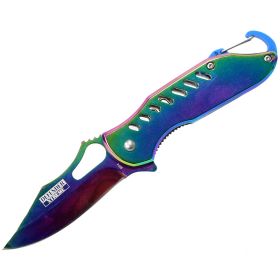 6.5" Defender Xtreme Spring Assisted Refelctive Multi-Color Knife with Keychain Clip