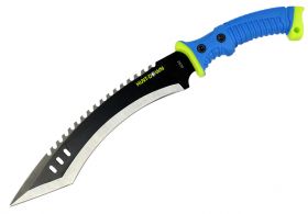 16" Hunt-Down Full Tang Hunting Knife with Blue/Neon Green Rubber Handle