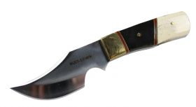 7" Huntdown Full Tang Skinner Knife with Black/White Bone Handle and Leather Sheath