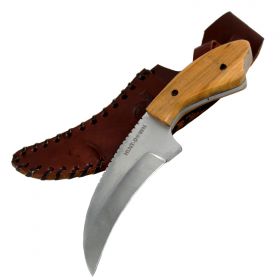 Hunt Down 9" Wood Handle Full Tang Stainless Steel Hunting Knife With Leather Sheath
