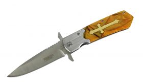 9" Defender Xtreme Spring Assisted Knife with Amber Cross Handle