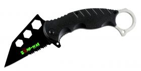 7.5" Zomb War Spring Assisted Tanto Bladed Knife Black Handle design Fore Finger Grip