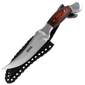 9" Defender Xtreme Full-Tang Hunting Knife with Real Wood Handle and Leather Sheath
