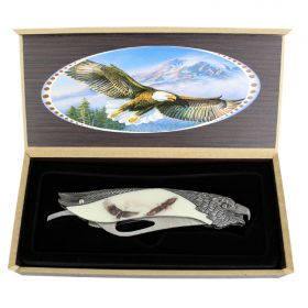 TheBoneEdge 8.5" Eagle Pattern Handle Folding Knife With Gift Box