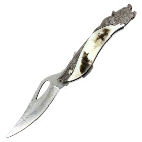 TheBoneEdge 8.5" Bear Pattern Handle Folding Knife With Gift Box