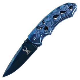 TheBoneEdge 8" Spring Assisted Tactical Sharp Knife with Strap Holder - Blue