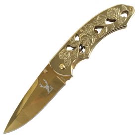 TheBoneEdge 8" Spring Assisted Tactical Sharp Knife with Strap Holder - Gold
