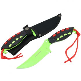 Hunt-Down 8" Light Green Hunting Knife With Black Handle and Green Red paracord