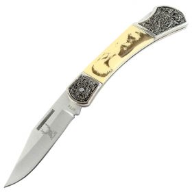 TheBoneEdge 7.5" Folding Knife Eagle & Wilderness Design Handle