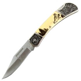 TheBoneEdge 7.5" Folding Knife Wolf & Wilderness Design Handle