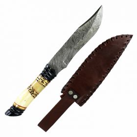 TheBoneEdge 13" Damascus Steel Hunting Knife Horn Handle Outdoor Survival Camping