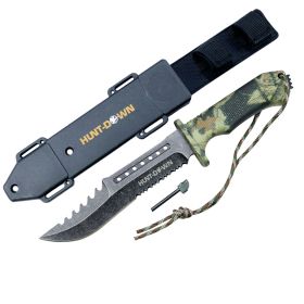 Hunt-Down 12" Survial Hunting Knife with ABS Sheath and Fire Starter New