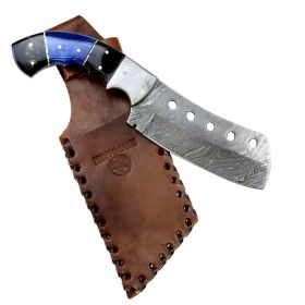 Hunt-Down 9.5" Damascus Blade Black & Blue Horn Handle Hunting Knife with Sheath