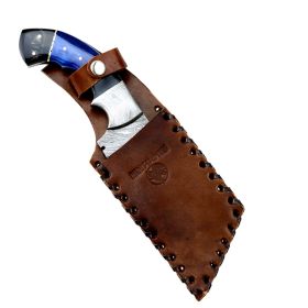 Hunt-Down 9.5" Damascus Blade Black & Blue Horn Handle Hunting Knife with Sheath