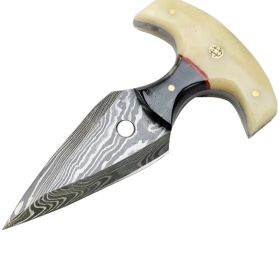 TheBoneEdge 5" white Damascus Custom Handmade Hunting Knives with Sheath