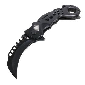 MACK 7.5" Karambit Style Spring Assisted Folding Knife All Black Stainless Steel