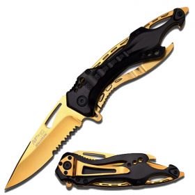 MTech 8.25" Stainless Steel Spring Assisted Knife Golden & Black Aluminum Handle