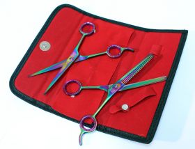 Professional Hair Cutting Multi Color Razor Edge Barber & Thinning Scissors 2 pc