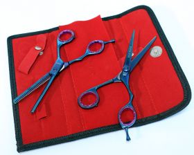 Professional Hair Cutting Blue Color Razor Edge Barber & Thinning Scissors 2 pc