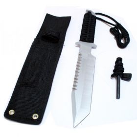 11" Silver Full Tang Hunting Knife With Fire Starter & Sheath
