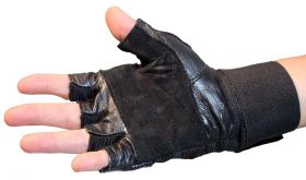 Black Leather Weight Lifting Fingerless Workout Gloves