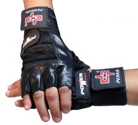 Black Leather Weight Lifting Fingerless Workout Gloves