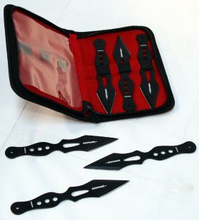 Set Of 6 Black 7" Throwing Knives With Carrying Case