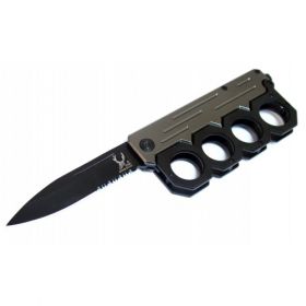 8.5" Black & Gray All Metal The Bone Edge Collection  Spring Assisted Knife with Belt Clip