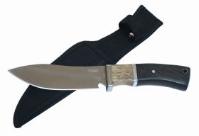 9.5" Hunting Knife Silver Stainless Steel Brown Wood Handle with Sheath 